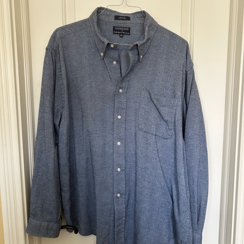 Hathaway Sport Cotton Classic Men's Button-Down Shirt in Blue XXL